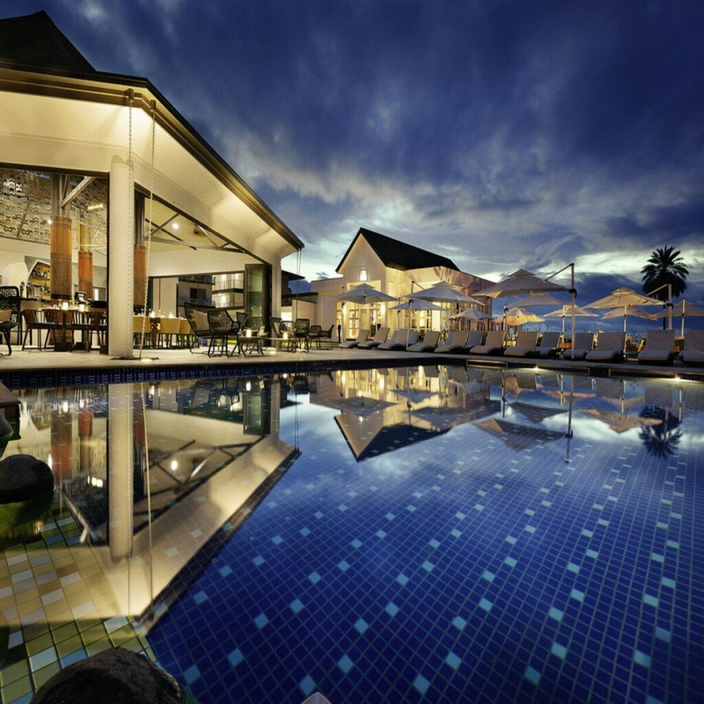 Hotel pool in the evening