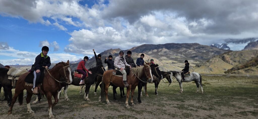 Horseback riding with a group in Patagonia